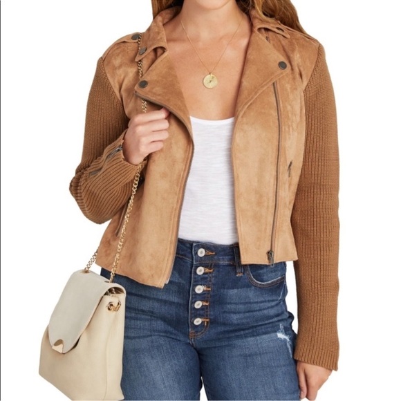 Vici Jackets & Blazers - VICI Faux Suede and Knit Moto Jacket